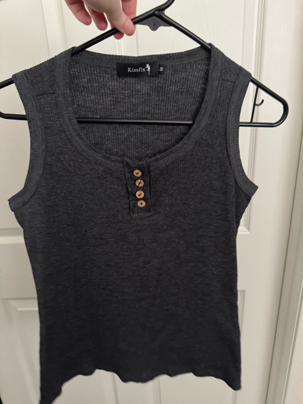 Kiss Charcoal Ribbed Tank Top with Wooden Button Detail - NEVER WORN